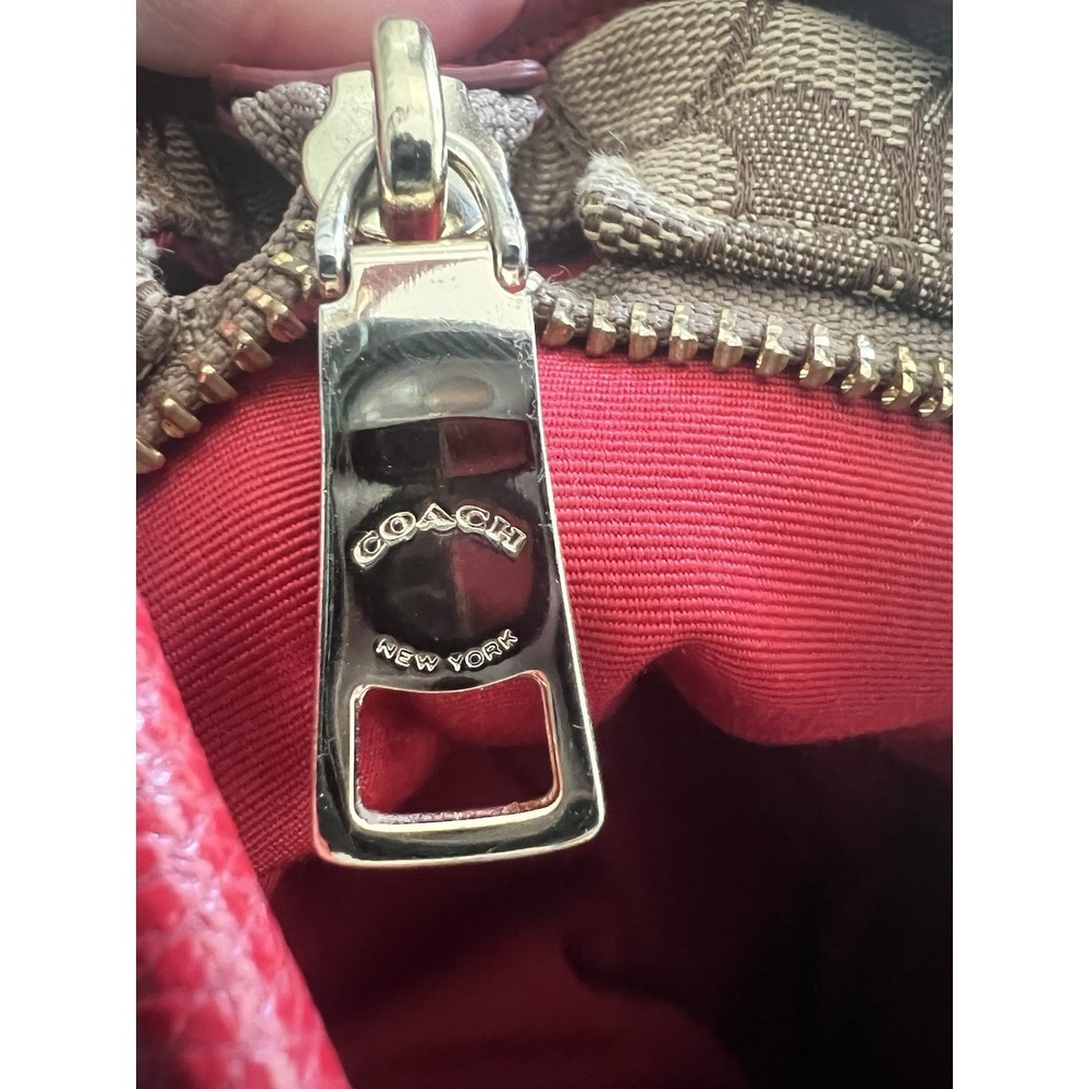 Coach Signature Coated Canvas and Red Leather Trim Purse Tote Gold Hardware - Picture 16 of 16
